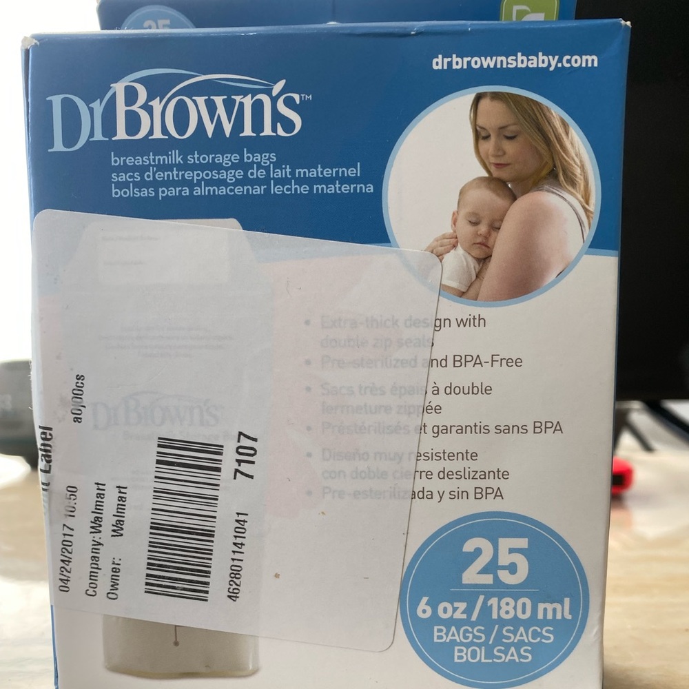 Dr. Brown's Breastmilk Storage Bag 25 Count 6 oz New